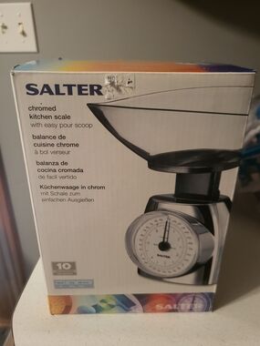 SALTER Chromed Kitchen Scale with Clear Pour Scoop - Chrome